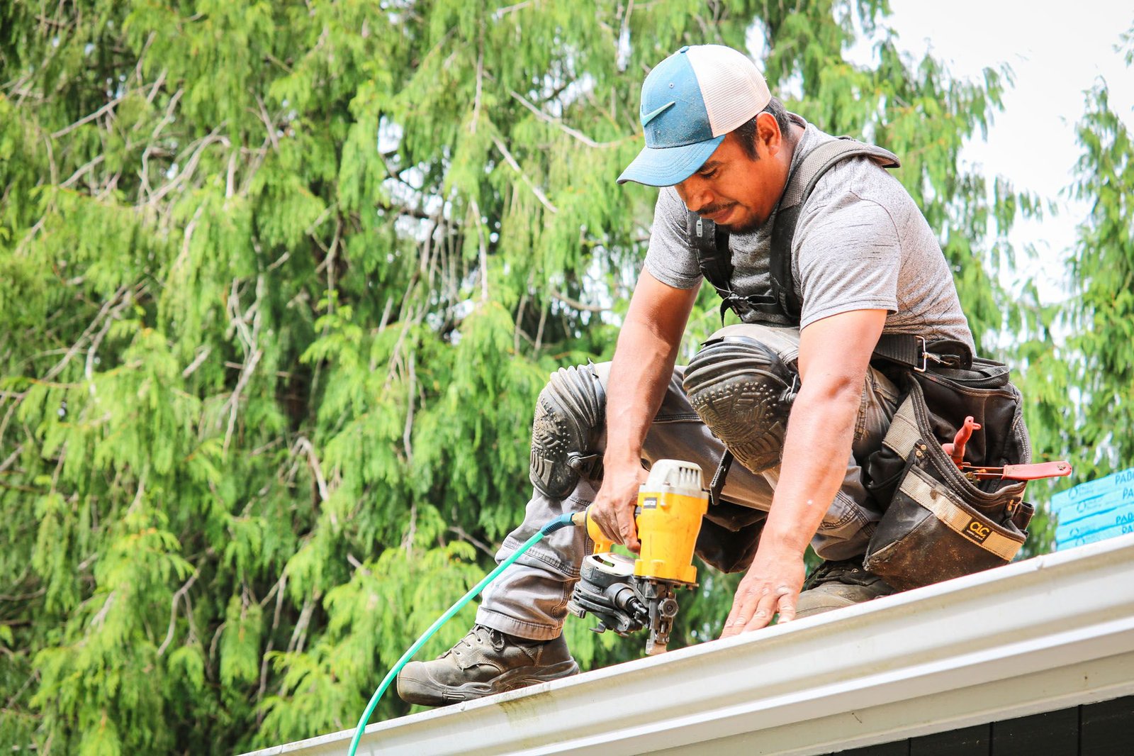 Re-roofing in progress on a home in Longview, Washington