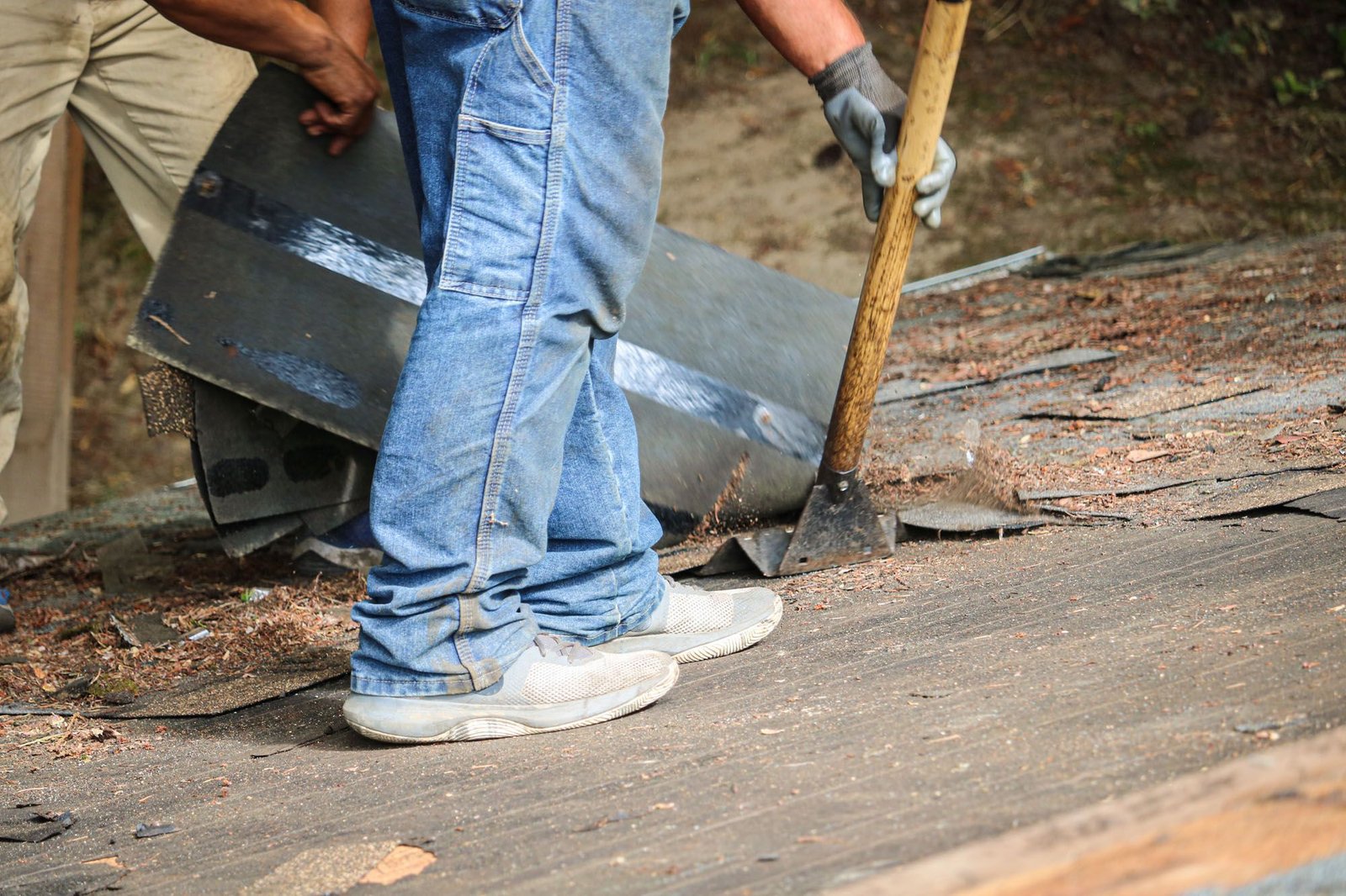 Re-roofing in progress on a home in Longview, Washington